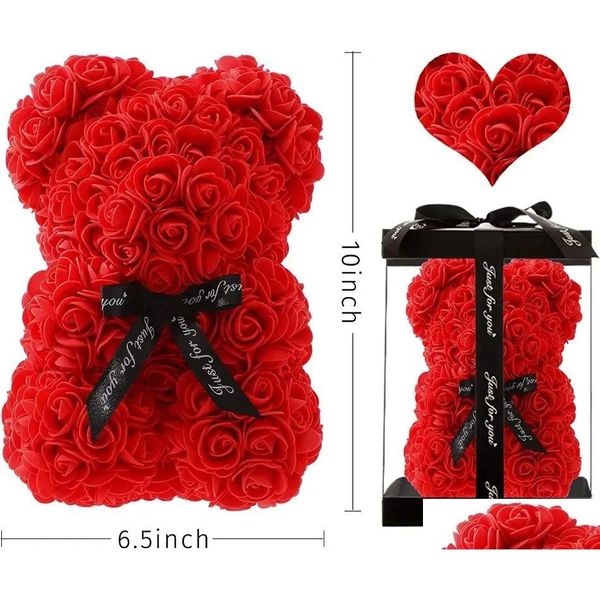 Couronnes de fleurs décoratives ours roses cadeaux de décoration de la Saint-Valentin ours en peluche avec boîte pour petite amie anniversaire anniversaire Gi Dhqg6
