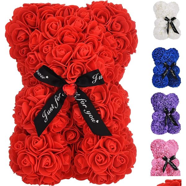 Couronnes de fleurs décoratives ours roses cadeaux de décoration de la Saint-Valentin ours en peluche avec boîte pour cadeau d'anniversaire de petite amie Dhcbp