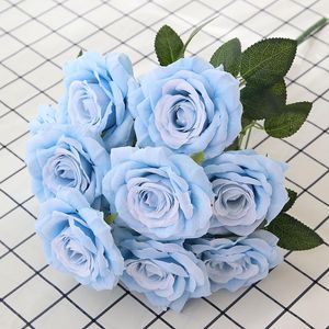 Couronnes de fleurs décoratives, Bouquet de roses artificielles en soie, fausses Roses bleues, décoration de mariage, de maison, de noël