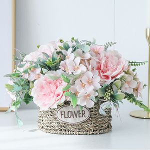 Decoratieve bloemen Kransen Rose Bouquet Artificial Peony Silk Diy Pink Hydrangea Plastic Fake Home Wedding Decoratie Tafel Mentelijsten 221108