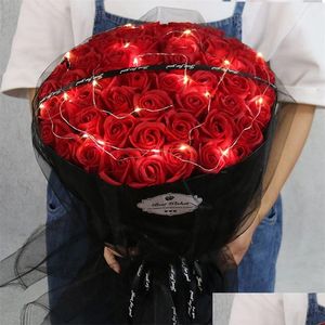 Couronnes de fleurs décoratives Bouquet de roses Cadeau d'anniversaire de courtoisie pour petite amie et simulation de fausse boîte à savon Saint Valentin T200903 Dh3TB