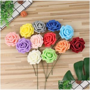 Flores decorativas Guirnaldas Rosa Espuma falsa Cabeza de flor Material táctil real Ramo de boda artificial Suministros para fiestas 19 diseños Bt2 Dhava