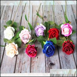 Fleurs décoratives Couronnes Rose Rose Soie Pivoine Artificielle Bouquet Unique Grosse Tête Bourgeon Faux Artisanat Maison Décoration De Mariage Intérieur R Ot8Au