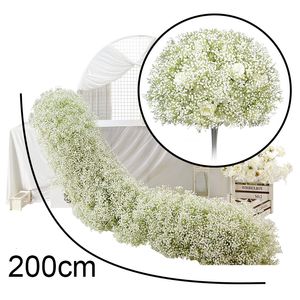 Decoratieve bloemenkransen Rose White Gypsophila Baby Breath Flower Row Runner Bruiloft Achtergrond Prop Tafelbal Evenement Feest Road Guide Arch Floral 230825