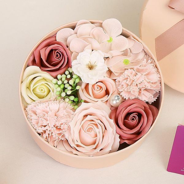 Couronnes De Fleurs Décoratives Boîte À Chapeau De Fleur De Velours Ronde Avec Bowknot Et Couvercle Coffrets Cadeaux De Luxe Rose Bouquet Arrangement Surprise Artificielle