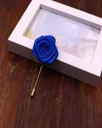 Decoratieve bloemen kransen Royal Blue Man Bruidegom Boutonniere Silk Satin Rose Flower Men Buttonhole Wedding Party Prom Suit Corsag2228611