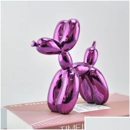 Couronnes de fleurs décoratives Ballons brillants Statue de chien Pots de fleurs Simation Chiens Résine Animal Art Scpture Artisanat Décoration de la maison Dhlqo