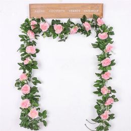 Couronnes de fleurs décoratives en soie artificielle rose fausses plantes feuilles guirlande mariage romantique décoration de la maison vigne suspendue pour Wal2385
