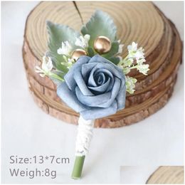 Fleurs décoratives couronnes broche en soie broche poignet cor fleur mariage femmes hommes boutonnière bracelet bracelet marié beurre fête décora dhps8