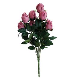 Fleurs décoratives Couronnes Soie Plante Verte Arrangement De Fleurs Artificielle Rose Bud Mariage Bouquet De Mariée Home Party Pography Faux Decorat
