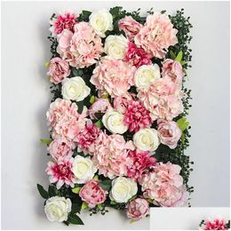 Couronnes de fleurs décoratives mur de fleurs de pivoine en soie et vigne rose fond de mariage artificiel décoration maison bijoux fenêtre 10pcs Dhvny