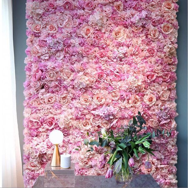 Couronnes de fleurs décoratives en soie, mur de roses artificielles pour décoration de mariage, arrière-plan romantique Champagne, Flores artificielles