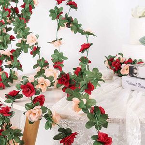 Couronnes de fleurs décoratives Guirlande de roses en soie Printemps Automne Arche de jardin Décoration murale Faux Lierre Plante Vigne Suspendue Fleurs artificielles pour mariage Maison T230217