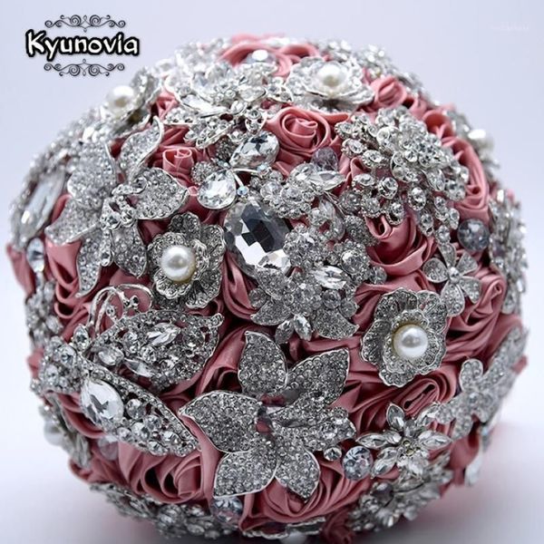 Fleurs décoratives couronnes argent broche bouquet haut de gamme de mariage personnalisé bouquets de mariée rougis roses roses roses roses flowe239f rose