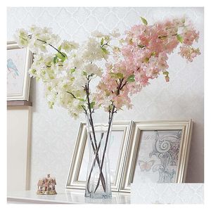 Couronnes de fleurs décoratives Simation Cherry Blossom 4 fourchettes avec feuille de mariage décoration artificielle maison fleur livraison jardin otlwi