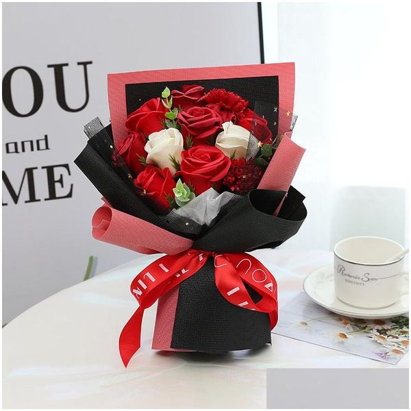 Couronnes de fleurs décoratives Simation Noël Cadeau de Saint Valentin à envoyer aux hommes et aux femmes amis Carnation Rose Petit Bouquet Drop Dhmrs