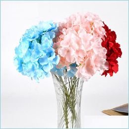 Couronnes de fleurs décoratives Simation cinq têtes hortensia fleur artificielle 51 cm 7 couleurs centres de table de mariage fleurs à la maison goutte de Dhe5O