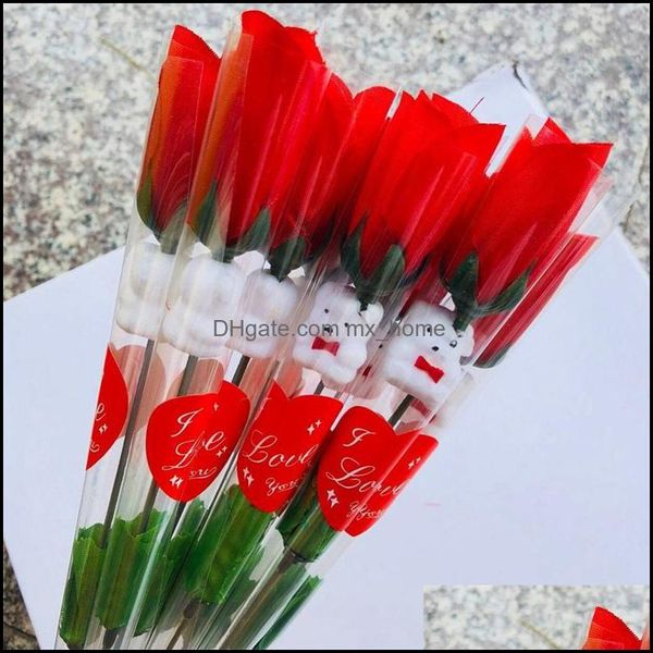 Flores decorativas grinaldas simation flor única rosas vermelhas urso dos desenhos animados com um adesivo em forma de coração presente do dia dos namorados mães qua dhoei