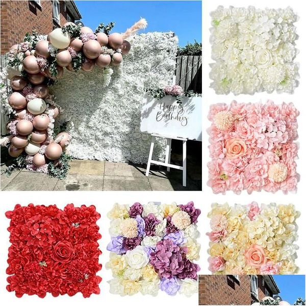 Couronnes de fleurs décoratives Simation Rose fleur mur fond romantique blanc Rose violet décor à la maison arc pographie accessoire livraison directe Dhook