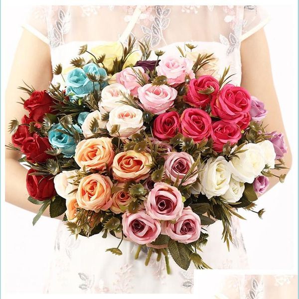 Fleurs Décoratives Couronnes Simation Soie Rose Artificielle Mariage Mariée Bouquet Rose Rouge Bleu Violet Mariée Saint Valentin Décor À La Maison Dr Dhc1S