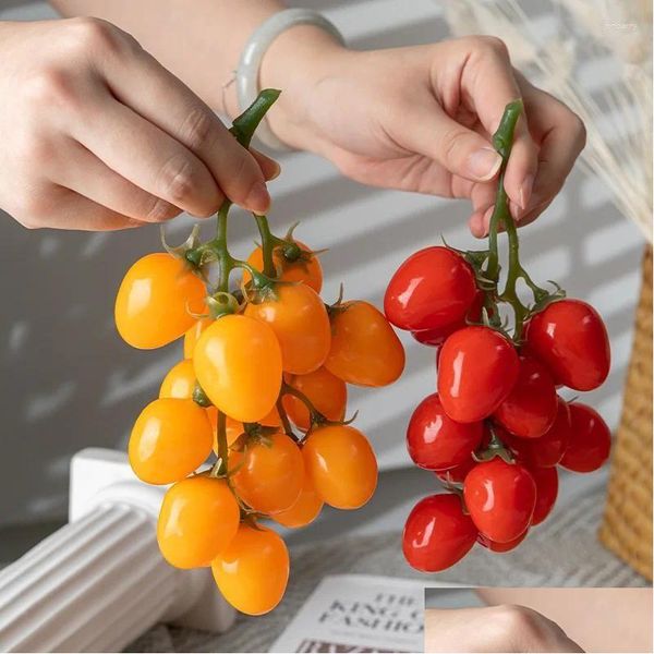 Couronnes de fleurs décoratives Simulation de tomates cerises artificielles faux fruits modèle de tomate légumes accessoires de cuisine fête décoration de la maison Drop D Otemp