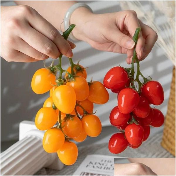 Couronnes de fleurs décoratives Simulation de tomates cerises artificielles faux fruits modèle de tomate légumes accessoires de cuisine fête décoration de la maison Drop D Otrpv