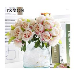 Decoratieve bloemen kransen simatie westerse rozen boeket kunstmatige groene planten bloem arrangement diy bruiloft feest thuis scene d dhiml