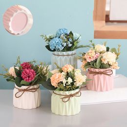 Fleurs décoratives couronnes Simulation hortensia plante Pot faux pot de fleurs créatif maison bureau décoration pour fête scène mise en page ornements cadeaux de mariage 230313