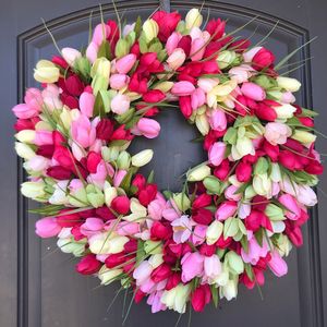 Couronnes De Fleurs Décoratives Simulation Couronne De Tulipe Rose Décoration De Mariage Guirlande De Fleurs Artificielles Guirlande De Printemps Décor Pour Porte Jardin 230516