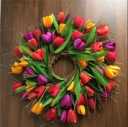 Decoratieve bloemen kransen simulatie krans deur hangende huisdecoratie activiteit scène lay -out rattan 45 cm tulpen kranscoratief