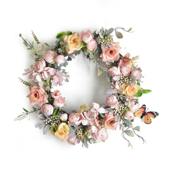 Décoratif Fleurs Couronnes Simulation Guirlande Faux Rose Vacances Props Suspendus Partie Fleur De Soie Décoration Murale En Plastique Floral 36cm GarlandDecor