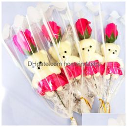 Decoratieve bloemen kransen single beer zeep bloemenberen simatie roos singles tak kunstmatig voor leraren valentijnsdag cadeau dh2jz