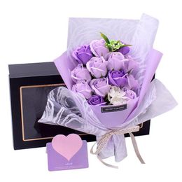 Couronnes de fleurs décoratives savon bouquet de roses cadeau préservé éternel rouge violet bleu boîte de Noël mariage Saint-Valentin décor à la maison Dhysn