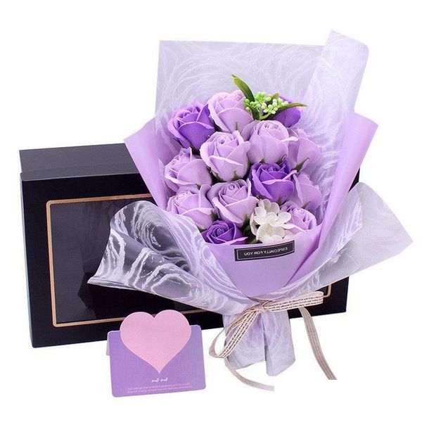 Couronnes de fleurs décoratives savon bouquet de roses cadeau préservé éternel rouge violet bleu boîte de Noël mariage Saint-Valentin décor à la maison Dhysn