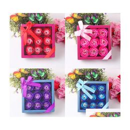 Decoratieve bloemen Kransen Soap Rose Box 9 PCS Artificial Petal Gift Valentijnsdag Weding Engagament Birthday Drop Delivery Home G DHCVA