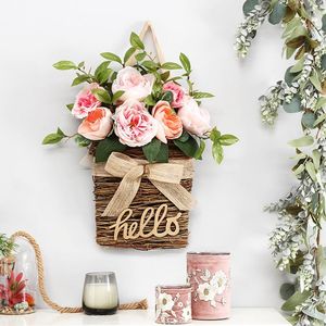 Decoratieve bloemen Kransen Leer gesimuleerde bloemkrans muur hangende manddeur decoratie rozen emmer slingers home decor cadeau