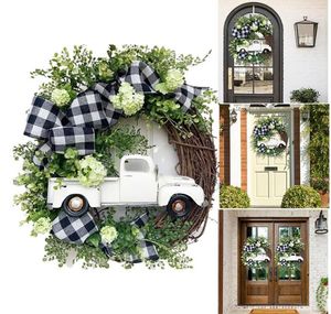 Decoratieve bloemen kransen zomer boerderij truck krans nieuwste manier om voordeur decor te verwelkomende decor rond hangend teken qjs shop9825576