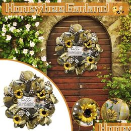 Couronnes de fleurs décoratives Guirlande de simulation de tournesol Signe de porte de bienvenue Couronne de la Journée mondiale des abeilles Pendentifs suspendus artificiels Mariage D Dhob8
