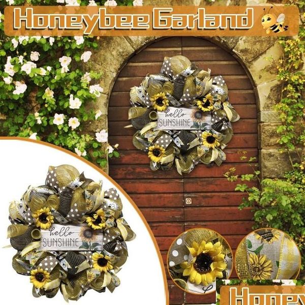 Guirnaldas de flores decorativas Guirnalda de simulación de girasol Señal de puerta de bienvenida Día mundial de la abeja Guirnalda Colgantes artificiales Colgantes Boda D Dhob8