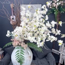 Couronnes de fleurs décoratives SunMade 4 fourchettes fleur de cerisier longue branche soie artificielle rose blanc fleur maison mariage jardin décor Flores Artificales 230825
