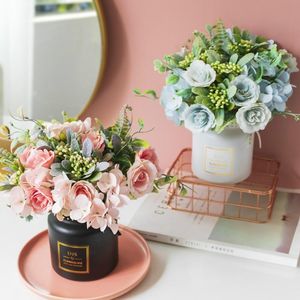 Fleurs décoratives couronnes centres de table artificielle avec vase décoration de la maison pot de fleur ensemble style européen rose bouquet de mariage pott