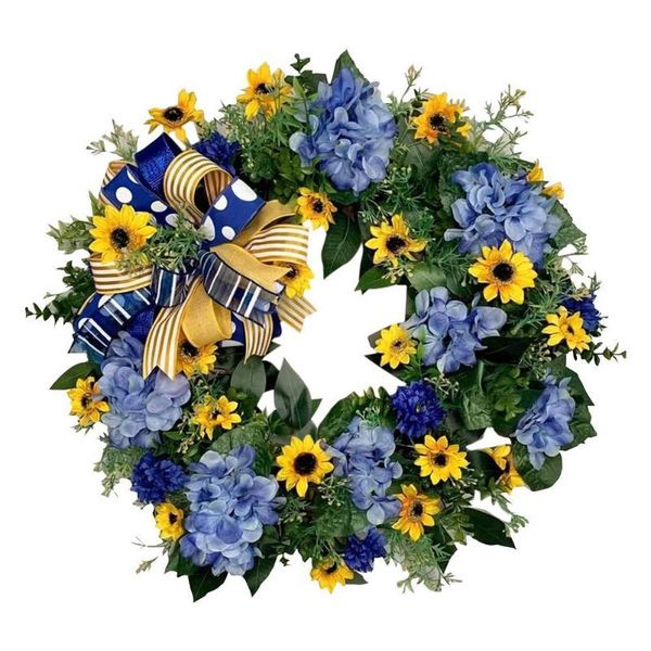 Couronnes de fleurs décoratives Drapeau ukrainien Tournesol Porte d'entrée Guirlande Couronne de 20 pouces Décor de printemps Ornement festif SpringDecorative