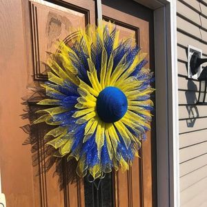 Decoratieve bloemen Kranaten Oekraïense zonnebloem krans Vlag Welkom bord Garland hanger voor binnenbuiten tuin boerderij decoratie Q84