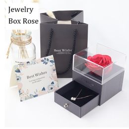 Decoratieve bloemen kransen Onvergoeding Bloem Rose Jewelry Box met verrassing 100 talen ik hou van je ketting vreemde cadeau voor moedermeisje