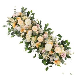 Couronnes de fleurs décoratives pivoines en soie artificielle haut de gamme fournitures d'arrangement de rangée de fleurs de roses pour toile de fond d'arc de mariage Centerpiec Dhnai
