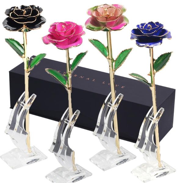 Couronnes De Fleurs Décoratives Valentine 24K Feuille D'aluminium Plaqué Rose Cadeau De Mariage Décor Fleur Fête Pour Toujours Amour De Noël AccessoiresDécor