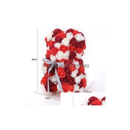 Couronnes de fleurs décoratives cadeau de Saint Valentin 40 cm rouge rose ours en peluche fleur décoration artificielle noël livraison directe maison Ga Dhd0D