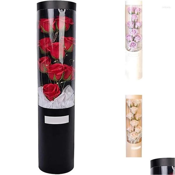 Couronnes de fleurs décoratives Saint Valentin Fleur Cadeau artificiel Fille avec dôme en verre LED Drop Livraison Maison Jardin Festif Dhrbv