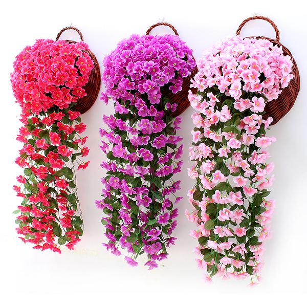 Flores decorativas Guirnaldas Violeta Flor artificial Decoración de fiesta Simulación Día de San Valentín Boda Colgante de pared Cesta Flor Orquídea Flor falsa 230823