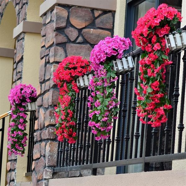 Flores decorativas Guirnaldas Violeta Flor artificial Simulación Cesta colgante de pared Orquídea Seda falsa Vine Flowers1257U